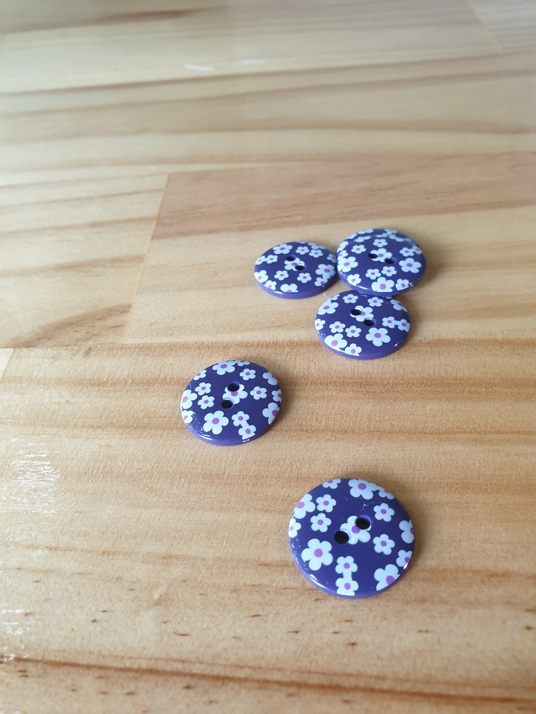Purple Daisy Liberty Button.  NZD$2.20ea