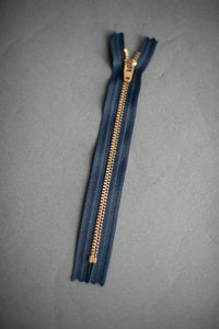 YKK Navy Metal Brass Zip 16cm - Navy - $4.95 NZD